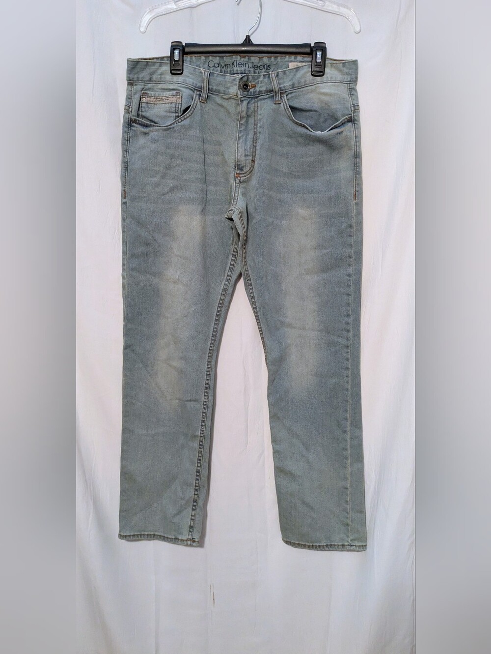Calvin Klein Men’s Light Blue Gray Slim Straight Jeans 34 x 30